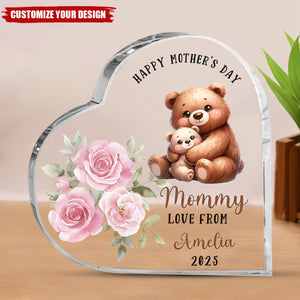 Personalized Happy 1st Mother's Day Cute Animal Heart-shape Acrylic Plaque with Name Desk Decor Mother's Day Birthday Gift for Mom