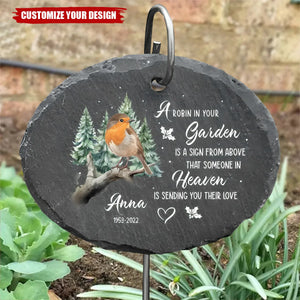 A Robin In Your Garden Is A Sign From Above - Personalized Garden Slate With Hook, Memorial Gift, Sympathy Gift