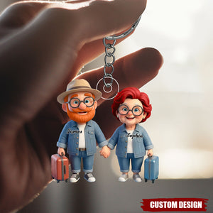 Personalized Old Couple Baby Let's Go Traveling Acrylic Keychain - Gift for Couple Him, for Her
