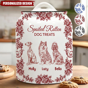 Spoiled Rotten Dog Treats Floral Toile De Jouy Chinoiserie-Personalized Cookie Jar