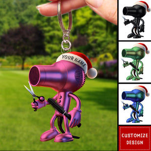Personalized Hair Dryer Keychain Cut Gift For Barber