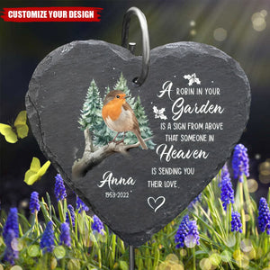 A Robin In Your Garden Is A Sign From Above - Personalized Garden Slate With Hook, Memorial Gift, Sympathy Gift