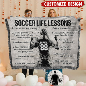 Personalized Soccer Life Lesson Tapestry Woven Blanket - Gift For Soccer Lovers