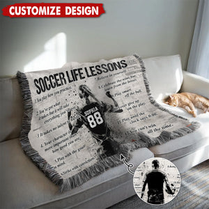 Personalized Soccer Life Lesson Tapestry Woven Blanket - Gift For Soccer Lovers