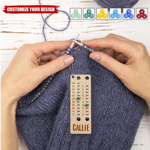 Personalized Multicolor Beaded Wooden Sewing Row Counter with Engraved Name Knitting Tool to Assist Counting Gift for Knitting Lovers