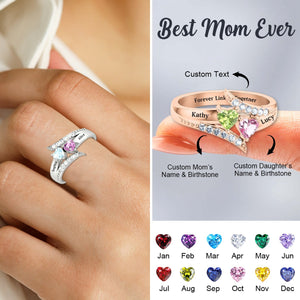 Forever Linked Together-Personalized Family Birthstones Ring-Gift For Mom/Daughter