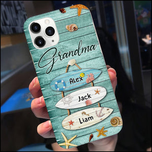 Surfboard Grandkids Personalized Phone case Perfect Gift for Grandmas Moms Aunties