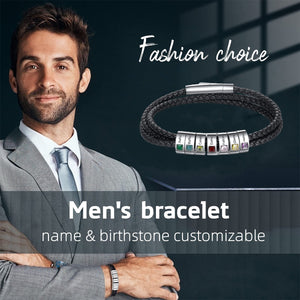Personalized Mens Braid Bracelet with 1-8 Engraved Beads Family Names-Gifts for Men Father's day