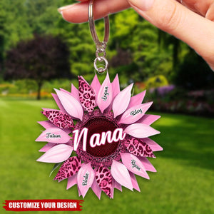 Nana, Mom, Auntie Family Sunflower - Personalized Acrylic Keychain - Birthday, Loving Gift For Mother, Grandma, Grandmother
