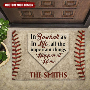 In Baseball As In Life, All The Important Things Happen At Home, Personalized Custom Doormat, Gift For Sports Fans and Family