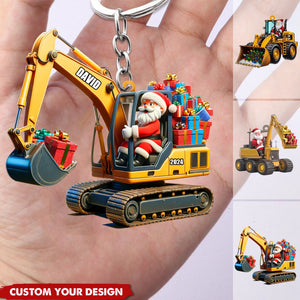 Personalized Santa on The Excavator Keychain, 2024 New Release Gifts For Kids