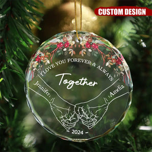 2024 New Release - Holding Hands First Christmas Couple - Personalized Circle Glass Ornament