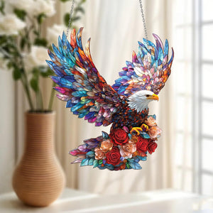 Bald Eagle with Roses Window Hanging - nique Nature-Inspired Gift
