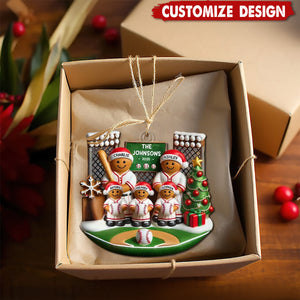 Baseball Gingerbread Family On Field Sport Lover - Personalized Acrylic Ornament