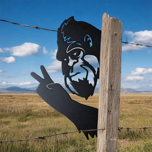 Peek-a-Boo Peace Sign Bigfoot Metal Sign – Peace Sign Edition - Sasquatch Peace Sign
