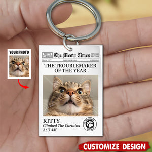 The Troublemaker Of The Year - Personalized Cat Dog Keychain - Gift For Pet Lovers