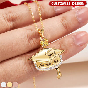 Personalized Graduation Cap Pendant Necklace With Birthstone-Graduation Gift