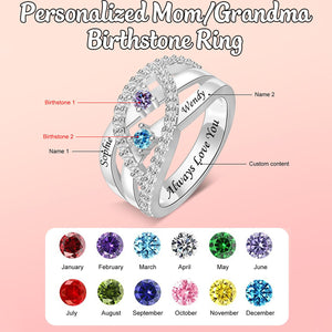Personalized Name Family Rings With 1-6 Birthstones-Mother's Day Gift