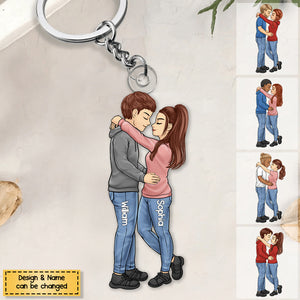 Doll Couple Hugging - Personalized Acrylic Keychain