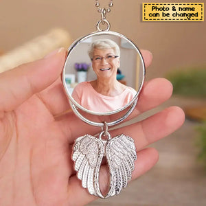 I Will Carry You With Me, Personalized Angel Wings Car Hanging Ornament, Custom Photo