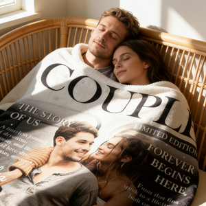 Personalized Love Story Couple Magazine Cover Blanket - Gift For Romantic Couple