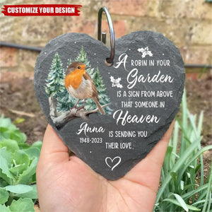 A Robin In Your Garden Is A Sign From Above - Personalized Garden Slate With Hook, Memorial Gift, Sympathy Gift