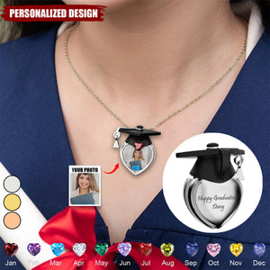 Personalized Dainty Grad Cap Zircon Heart Birthstone Necklace-Graduation Gift