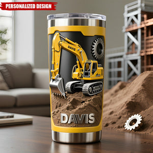 Personalized Excavator Themed Stainless Steel Tumbler