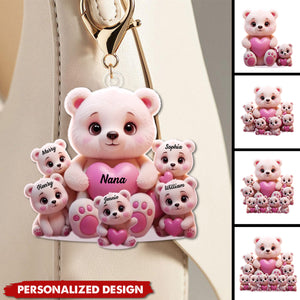 Personalized Cute Bear Keychain-Gift For Mom, Grandma