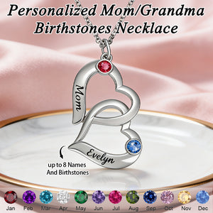 Personalized Hearts Necklace with Birthstone-Mother's Day Gifts