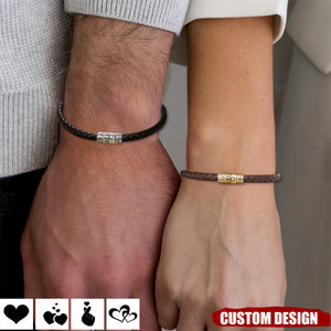 Personalized Men Women Woven Leather Bracelet - Gift For Husband,Wife,Anniversary