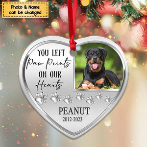 You Left Paw Prints On Our Heart - Memorial Personalized Custom Stainless Ornament
