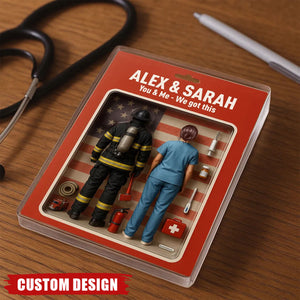 You & Me We Got This - Firefighter & Nurse Couple Toy Box Figures Style Personalized Acrylic Plaque