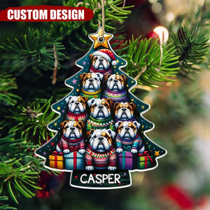 Unique Christmas Bull Dog Tree, A Whole Of English Bull Dogs Custom Name Ornament