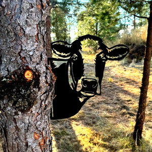 Peek-A-Boo Cow Metal Sign - Versatile Mountable Wall Art