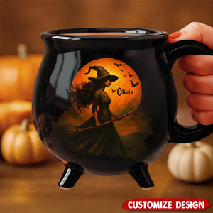 Witching You A Wicked Brew - Personalized Witch Cauldron Mug - Halloween Birthday Gifts For Besties, Sisters, BFF, Family, Yourself