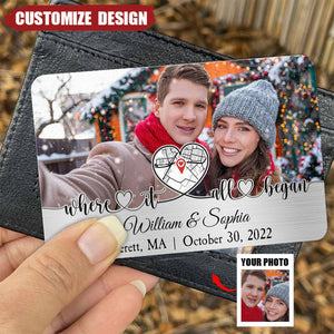 Where It All Began Location Map - Personalized Stainless Photo Wallet Card