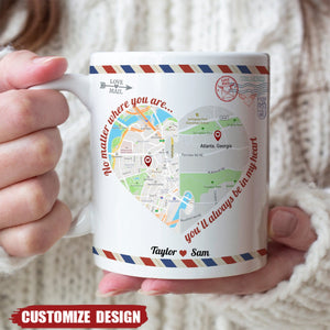 No Matter Where You Are You'll Always Be In My Heart - Personalized Couple Mug