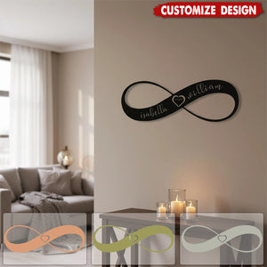 Personalized Infinity Heart Metal Wall Art: Couple Names & Date