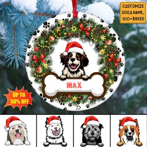 Christmas Gift For Dog Lovers - Personalized Circle Ceramic Ornament