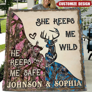 He Keeps Me Safe - Personalized Couple Fleece Blanket - Gift For Couple