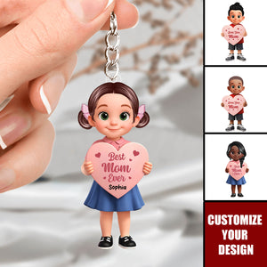 Kid Holding Heart - Personalized Acrylic Keychain - Mother's Day Gift for Mom, Wife