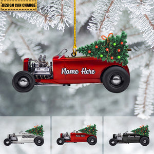 Hot Rod And Christmas Tree - Personalized Christmas Ornament