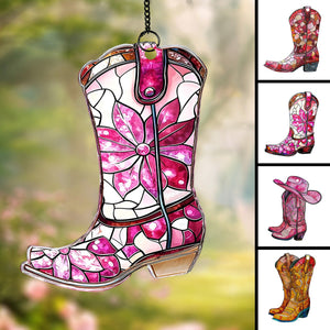 Colorful Cowgirl Boots Suncatcher Ornament - Gift For Cowgirls