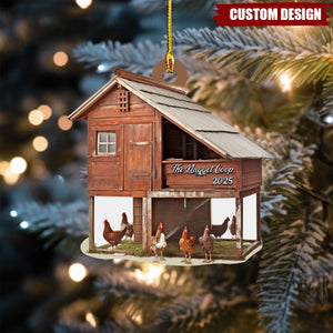 Custom Name Farmhouse Chicken Personalized Ornament, Christmas Tree Hanging Decor, Christmas Ornament, Flat 2D Ornament Wooden