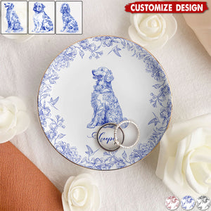 Dog Breeds Chinoiserie Toile De Jouy - Personalized Jewelry Dish - Gift For Dog Lovers