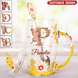 Monogram Cup Tea Cup - Personalized Enamel Flower Tea Cup