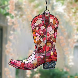 Colorful Cowgirl Boots Suncatcher Ornament - Gift For Cowgirls