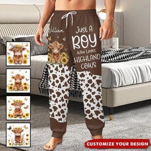 Personalized Highland Cow Soft Woman's Man's Sweatpants with Name and Drawstring Leisure Wear Birthday Gift for Highland Cow Lover