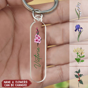 Birthday Flower Birth Floral With Name - Personalized Acrylic Keychain